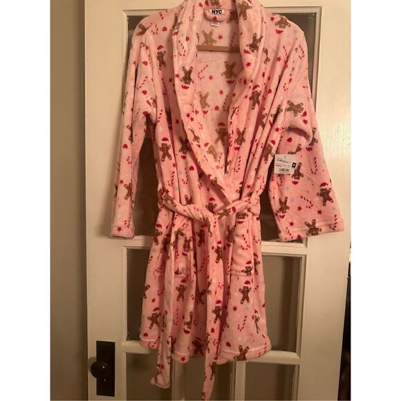 Christmas pink gingerbread O/S/F/M HOLIDAY women’s.  BELTED fleece - Picture 6 of 10